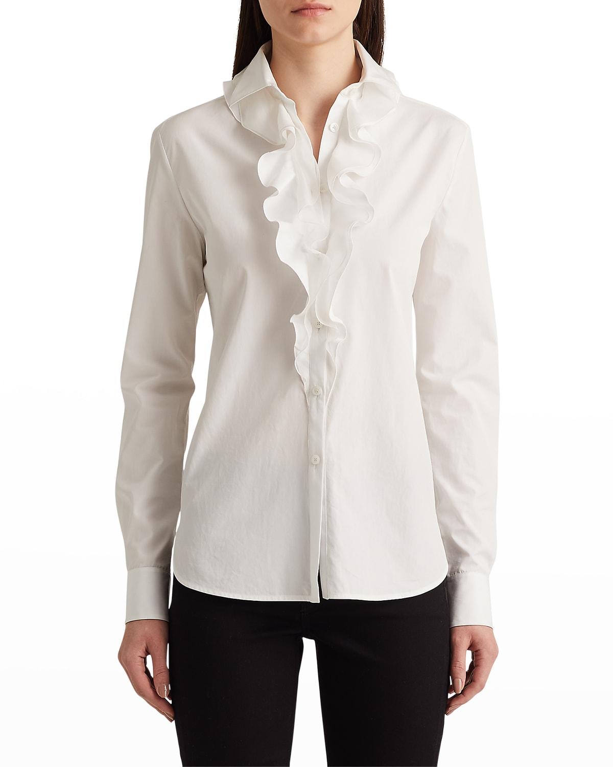 Ralph Lauren Collection Aryanna Silk Ruffle-front Collared Shirt in White |  Lyst