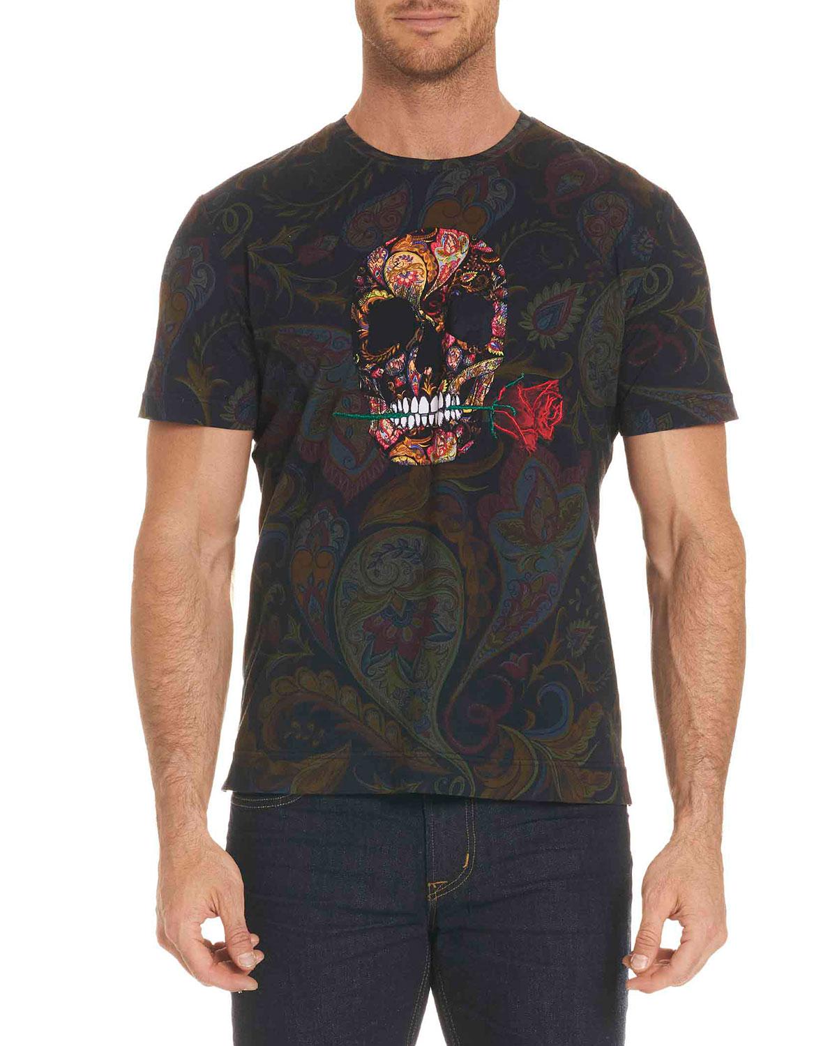 White Classic Fit Robert Graham Broken Tapes Graphic Print Knit T-Shirt