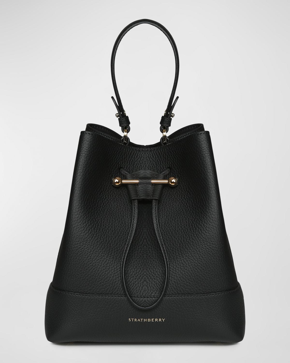 Strathberry Lana Osette Midi Leather Bucket Bag in Black | Lyst