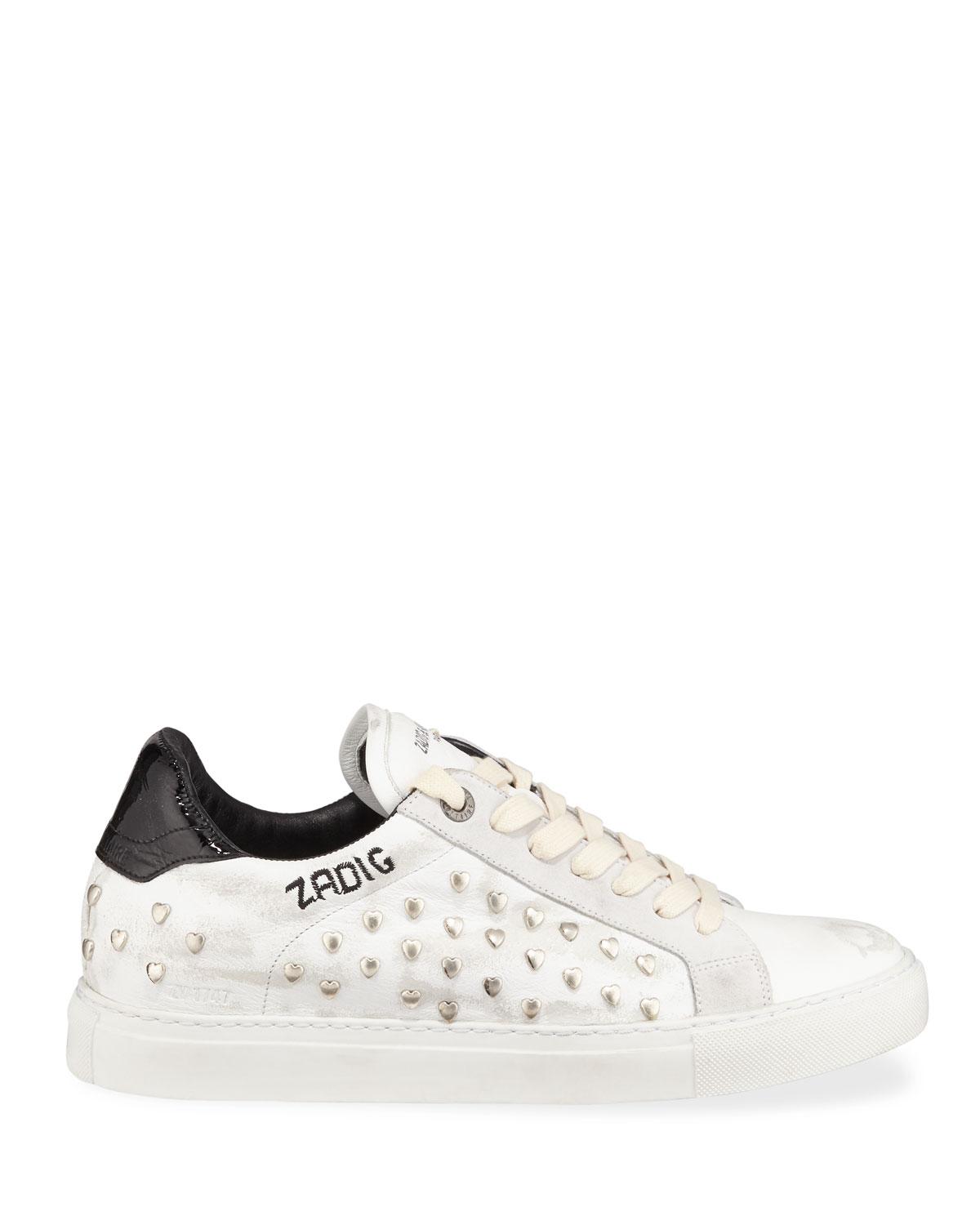 Zadig & Voltaire Zv1747 Distressed Heart-studded Leather Sneaker in ...