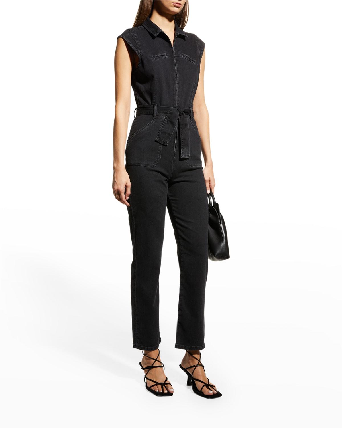 PAIGE Jett Zip front Denim Utility Jumpsuit With Belt in Black Lyst