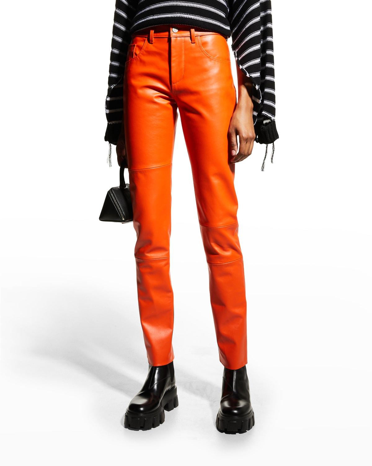 MM6 by Maison Martin Margiela Leather Straight-leg Pants in Orange | Lyst