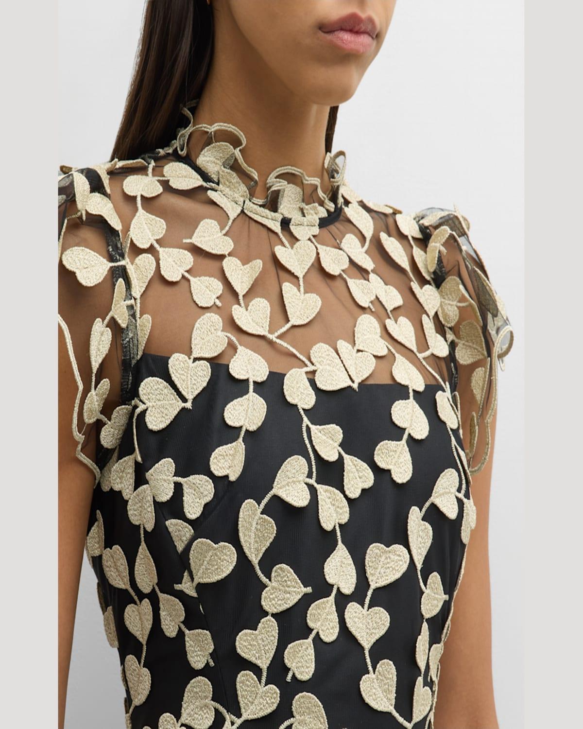 shoshanna heart-embroidered illusion mini dress Emile et Ida Brown Vintage Embroidered Dress – Ladida main image 1