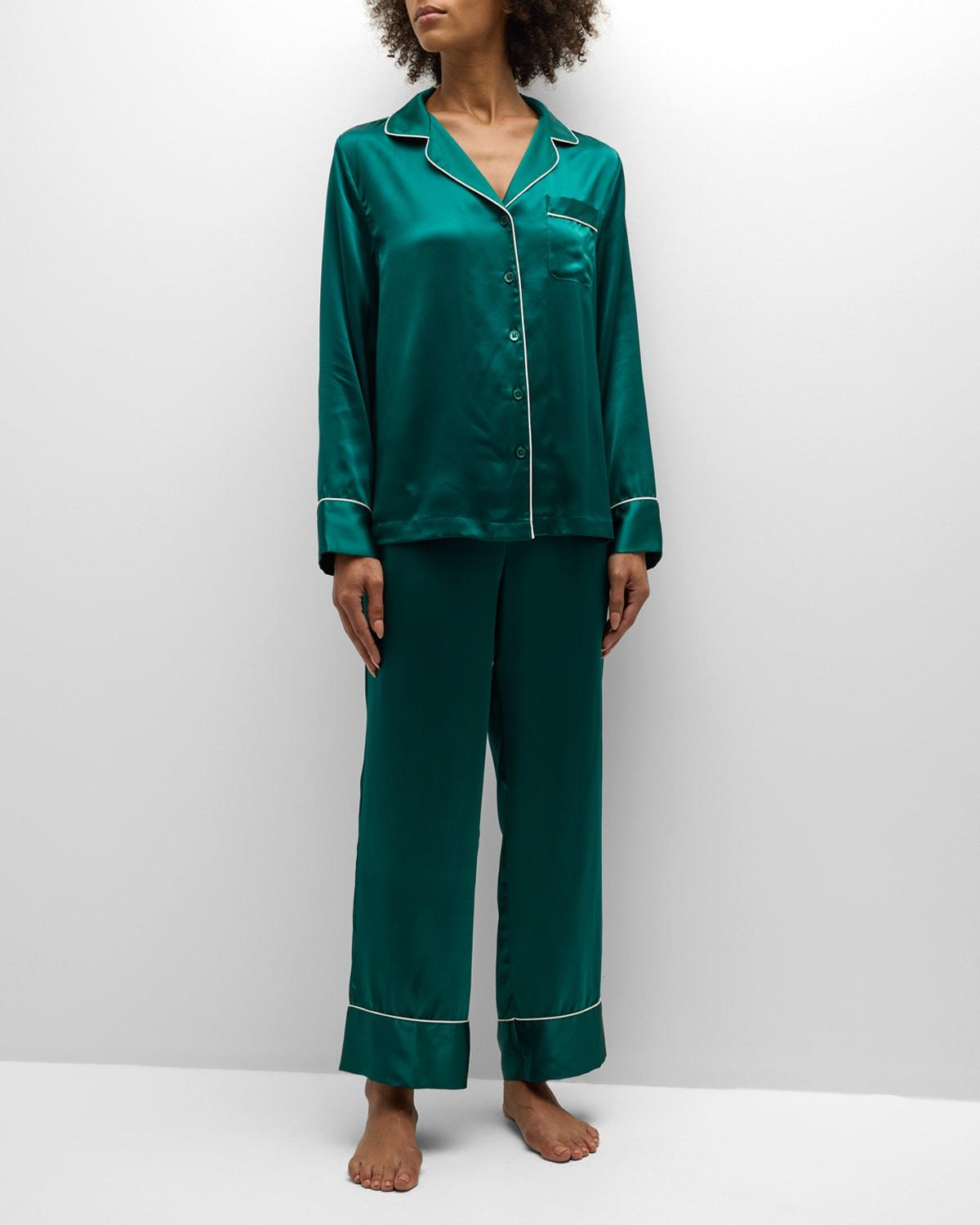 Neiman Marcus Long Silk Charmeuse Pajama Set in Green Lyst