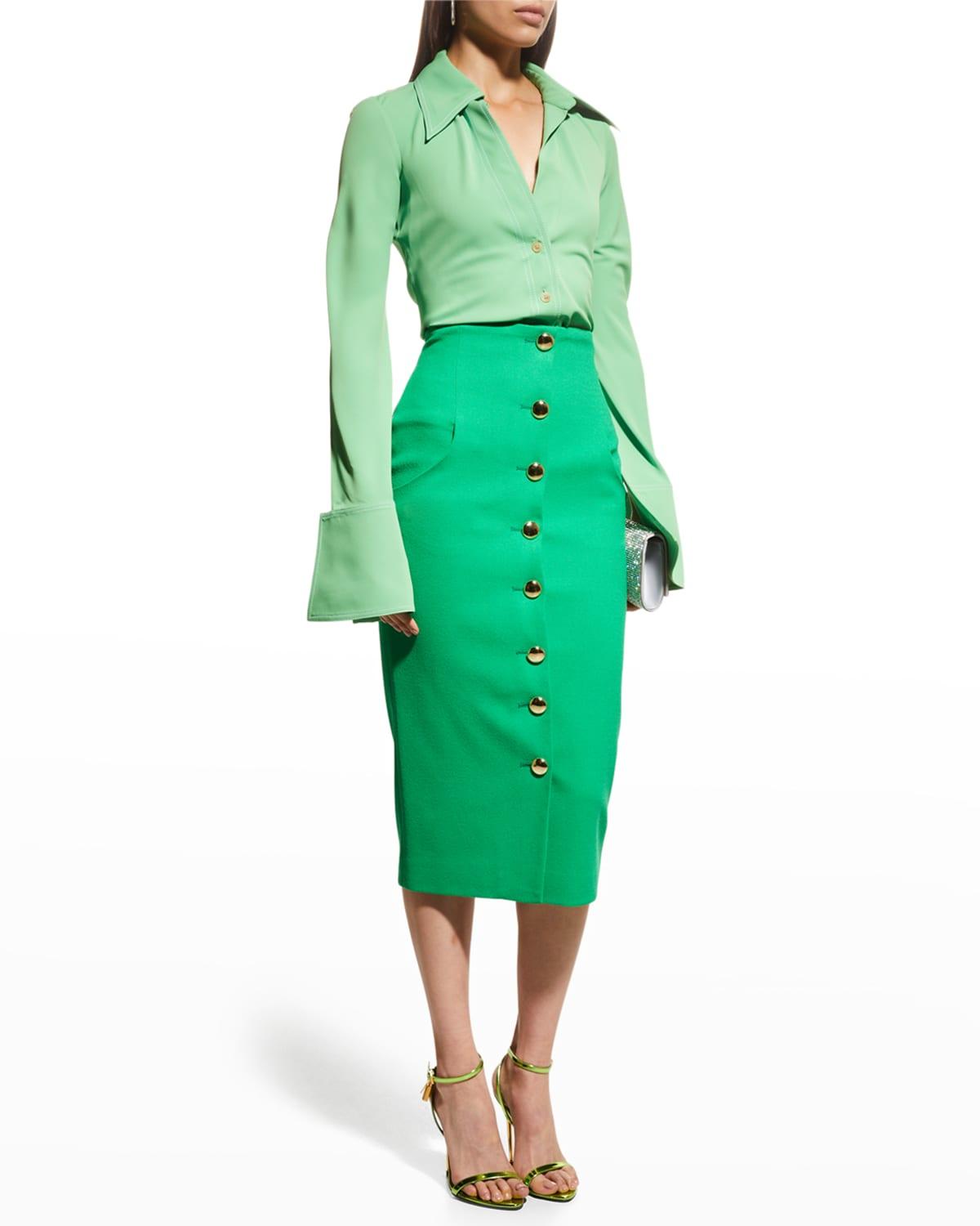 Green pencil skirt clearance button