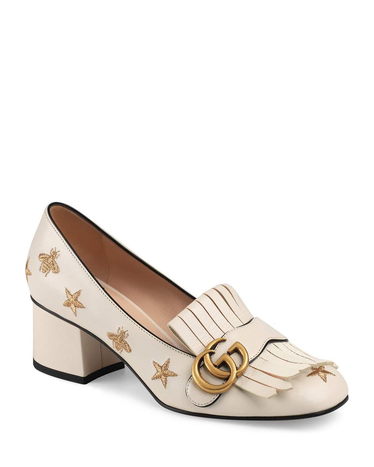 Gucci Leather Marmont Bee And Star Loafers in White Lyst