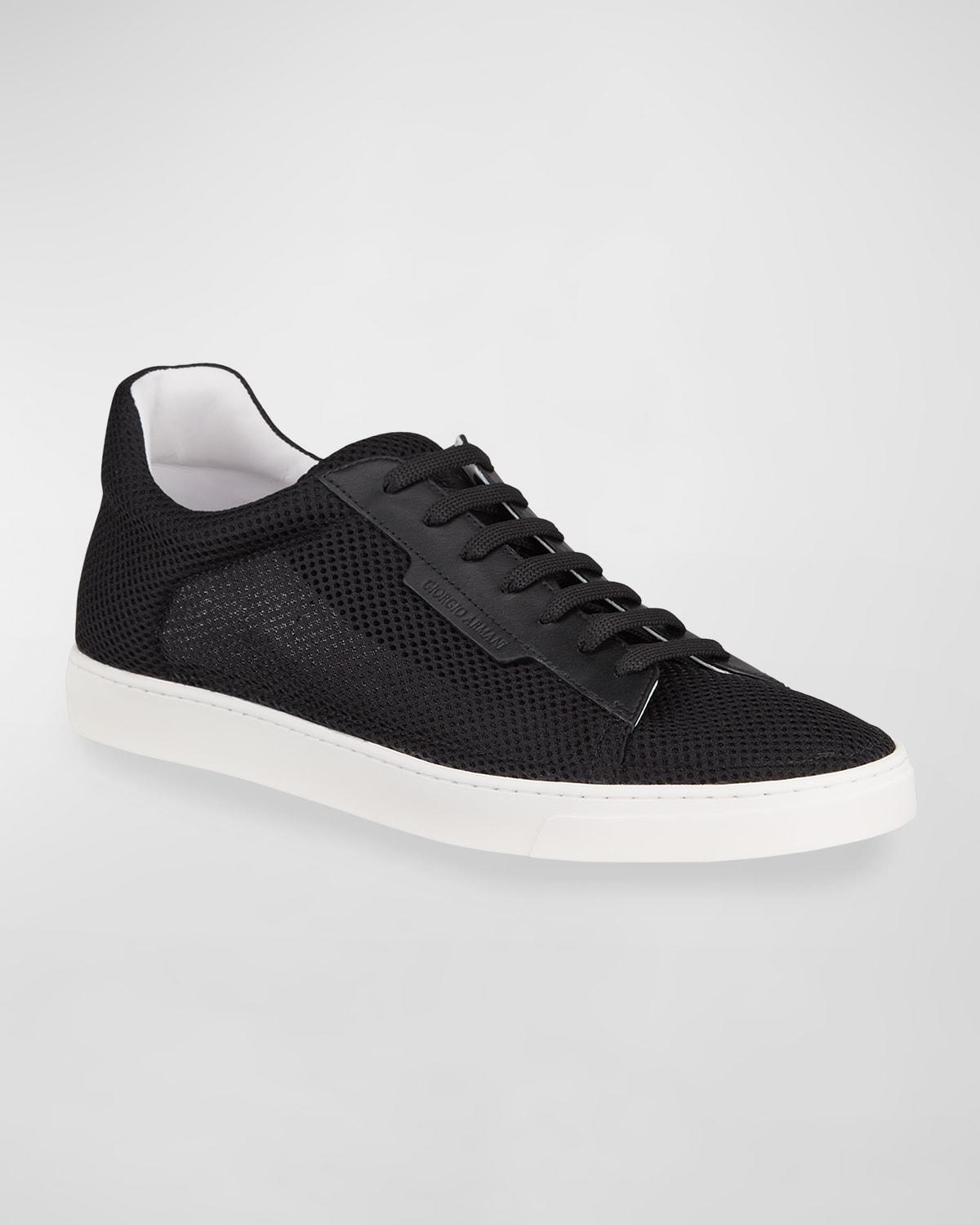 スニーカー Giorgio Armani Elegant Black Leather Trainers With Textured Giorgio Armani Elegant Black Leather Trainers With Textured
