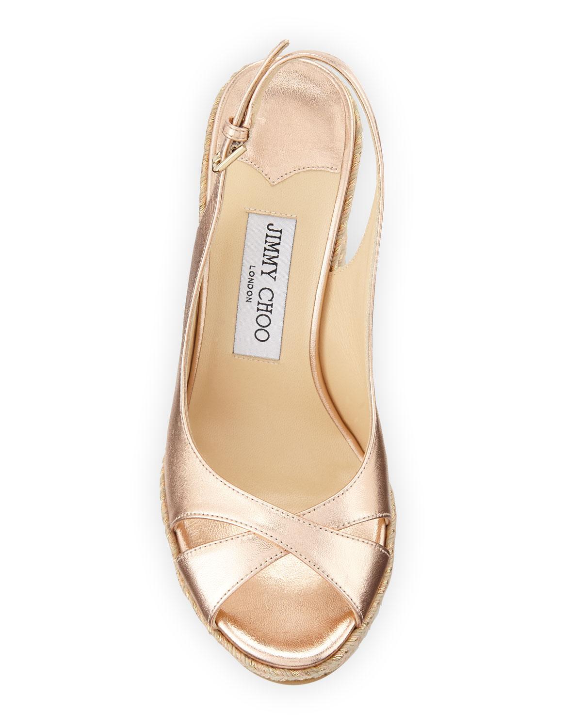 Jimmy Choo Amely 105mm Metallic Leather Cork Wedge Sandals - Lyst