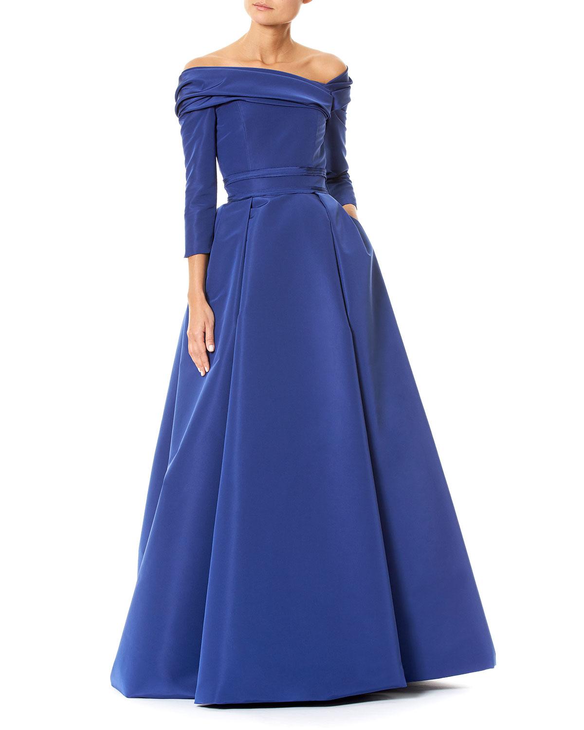 Carolina Herrera Silk Pleated Off-the-shoulder Faille Ball Gown in Blue ...