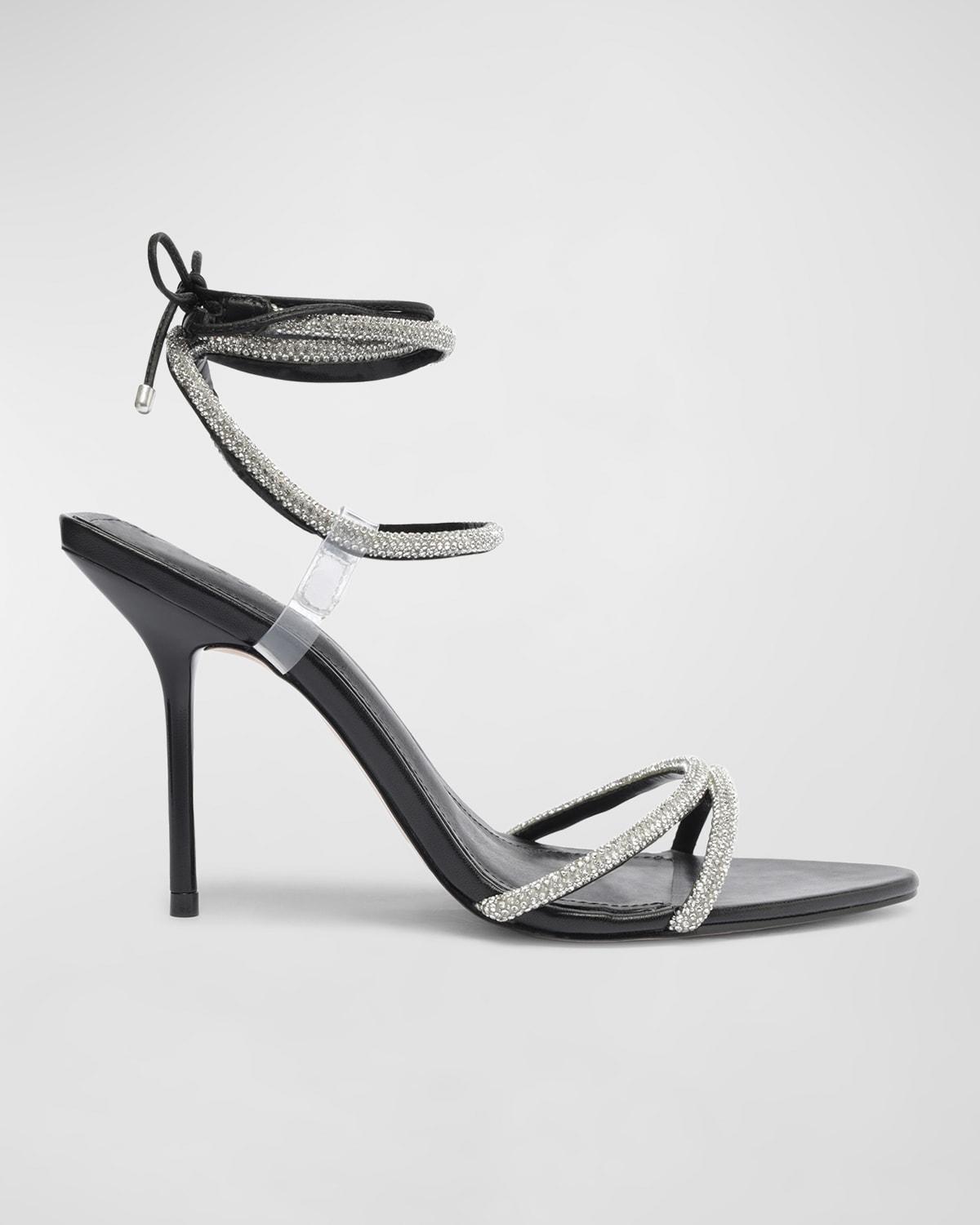 SCHUTZ SHOES Gio Crystal-embellished Ankle-tie Sandals in Metallic | Lyst