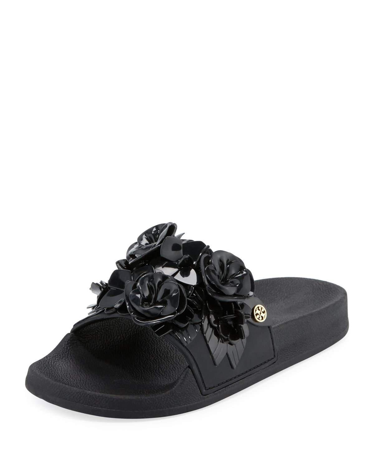 Tory Burch Blossom Slide in Black | Lyst Tory Burch Blossom Slide in Black | Lyst