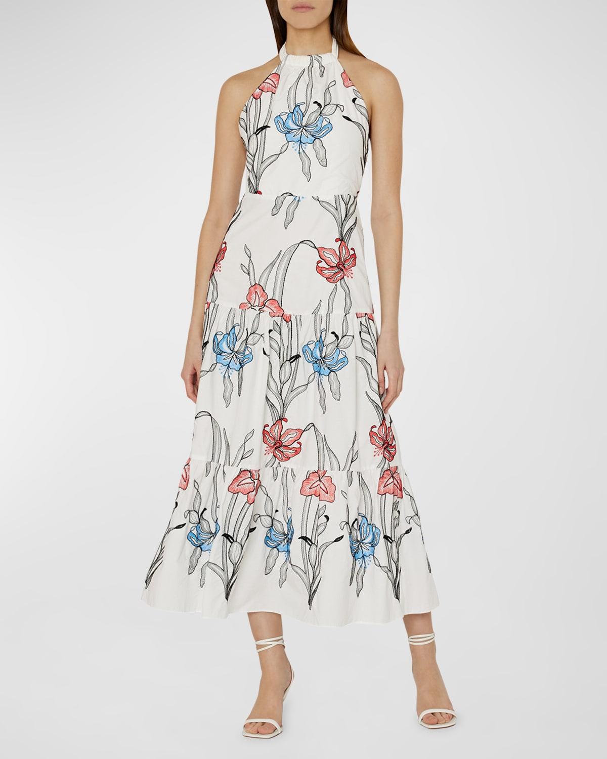 MILLY Hayden Floralembroidered Halter Midi Dress in White Lyst