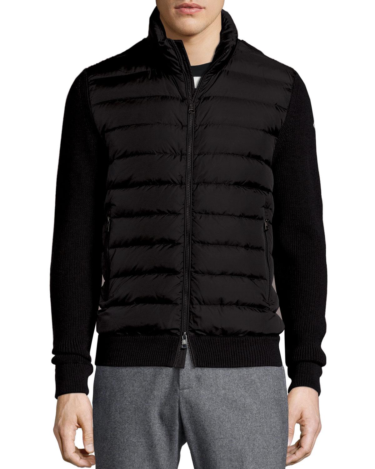 Moncler Wool Zip-up Sweater With Puffer-front in Black for Men - Lyst