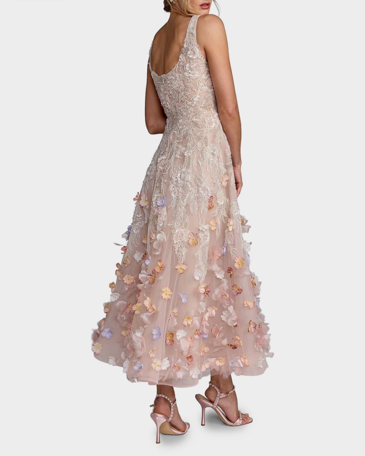 mag duggal sequin floral appliqu midi dress Mac Duggal Floral Beaded Mesh Flutter Sleeve Midi Dress, Womens, 16, Antique Rose