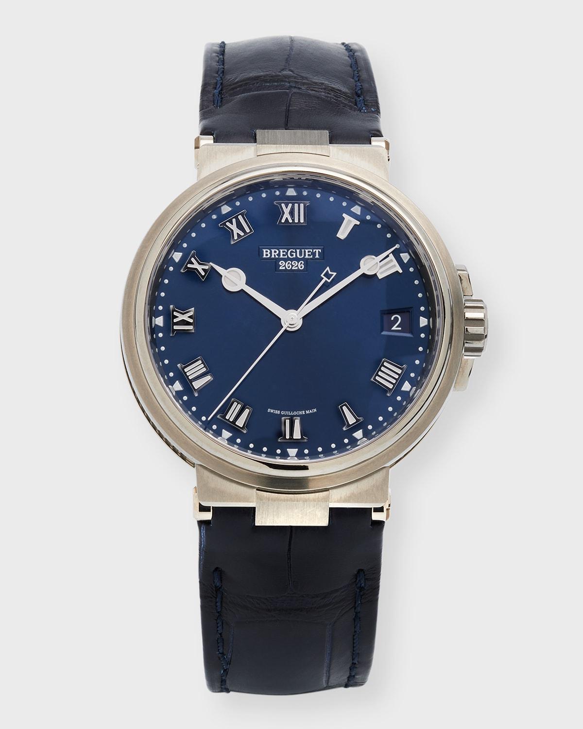 Breguet Titanium Marine Blue Dial Watch With Leather Strap for Men Lyst