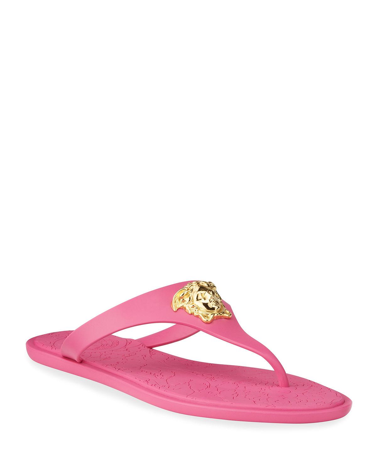 Versace Rubber Medusa Flat Slide Thong Sandals in Pink - Lyst