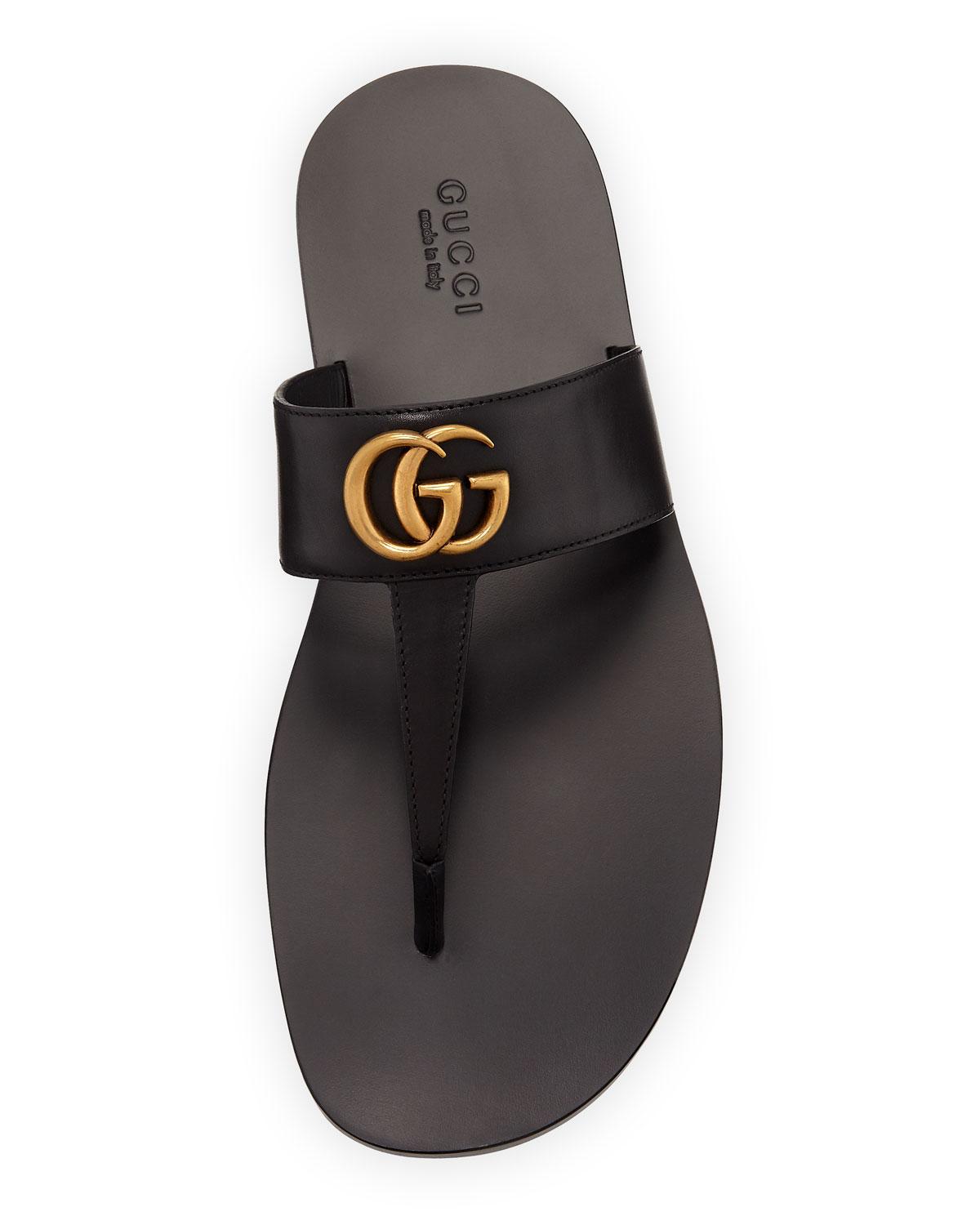 Gucci Men's GG-Stud Leather Thong Sandals in Black for Men - Lyst