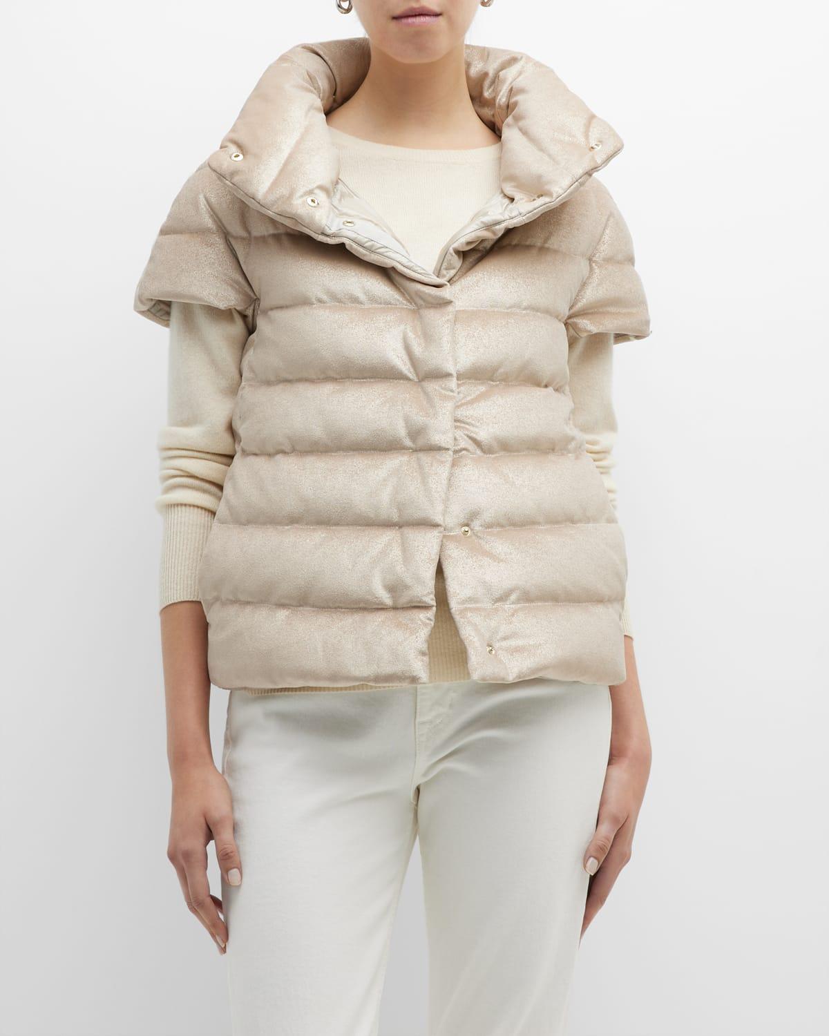 Herno Velvet Shine Short Sleeve Puffer Jacket in Natural