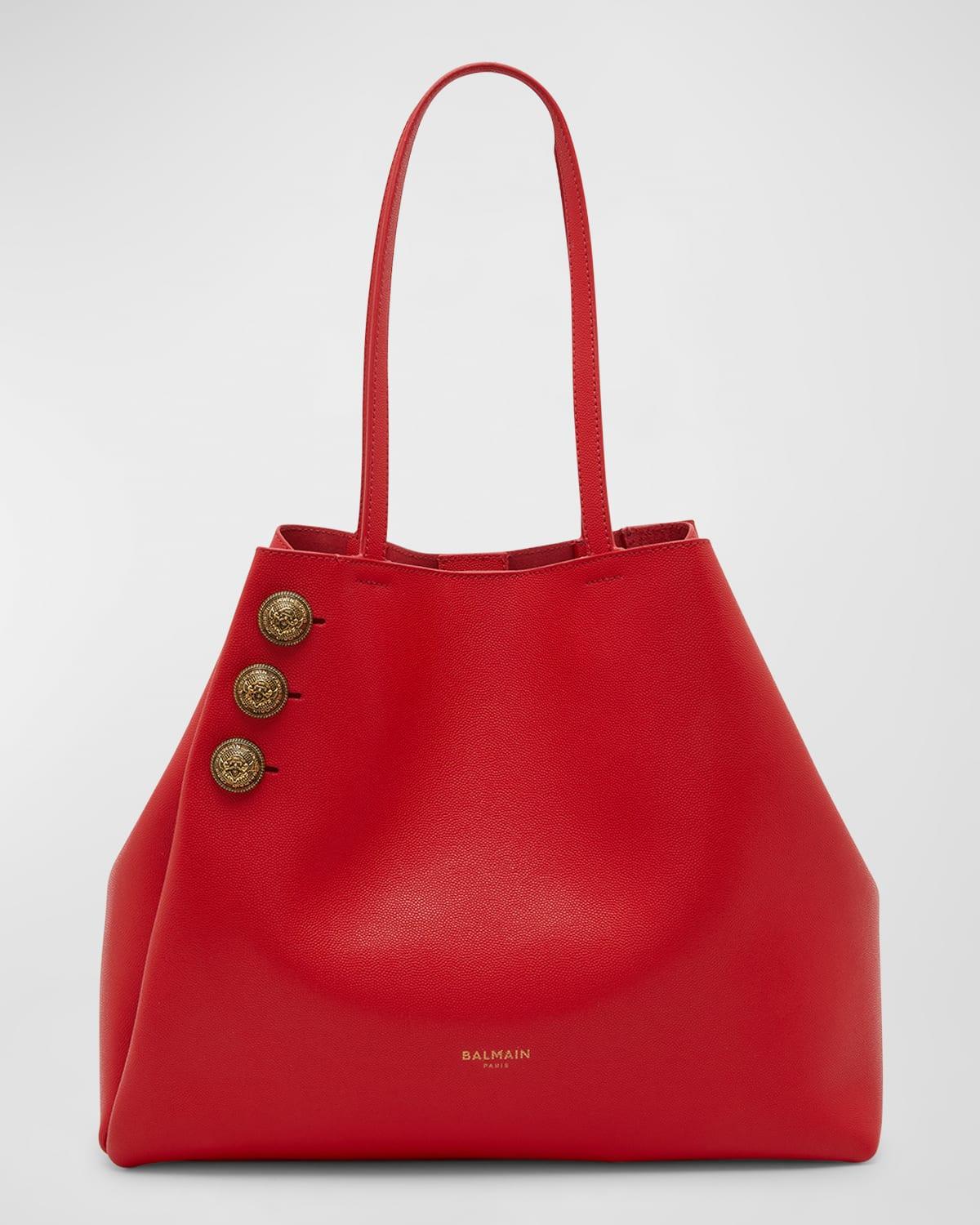 Balmain Emblem Leather Shopping Tote Bag in Red Lyst
