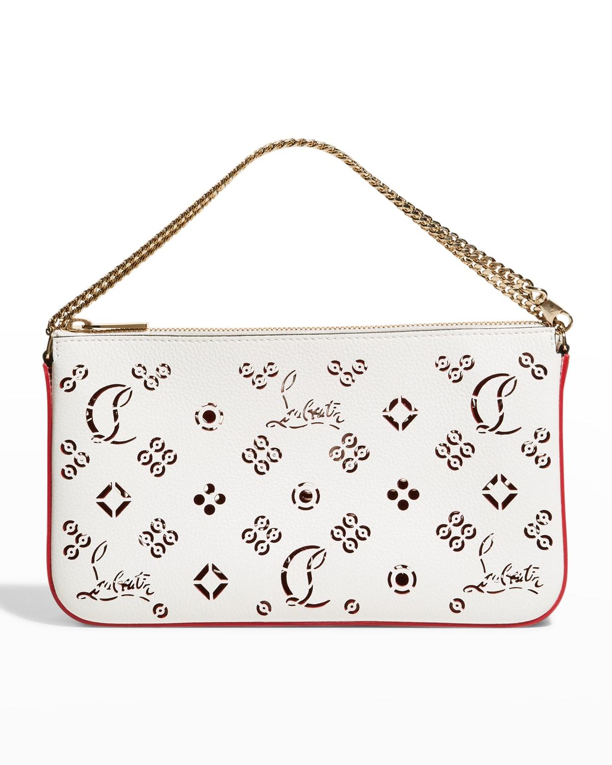 Christian Louboutin Loubila Loubinthesky Perforated Pouch Shoulder Bag in  White