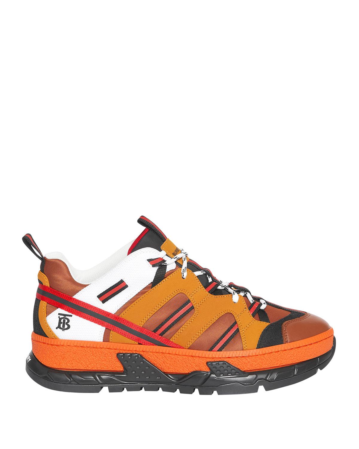 Burberry Nylon And Nubuck Union Sneakers in Orange for Men | Lyst