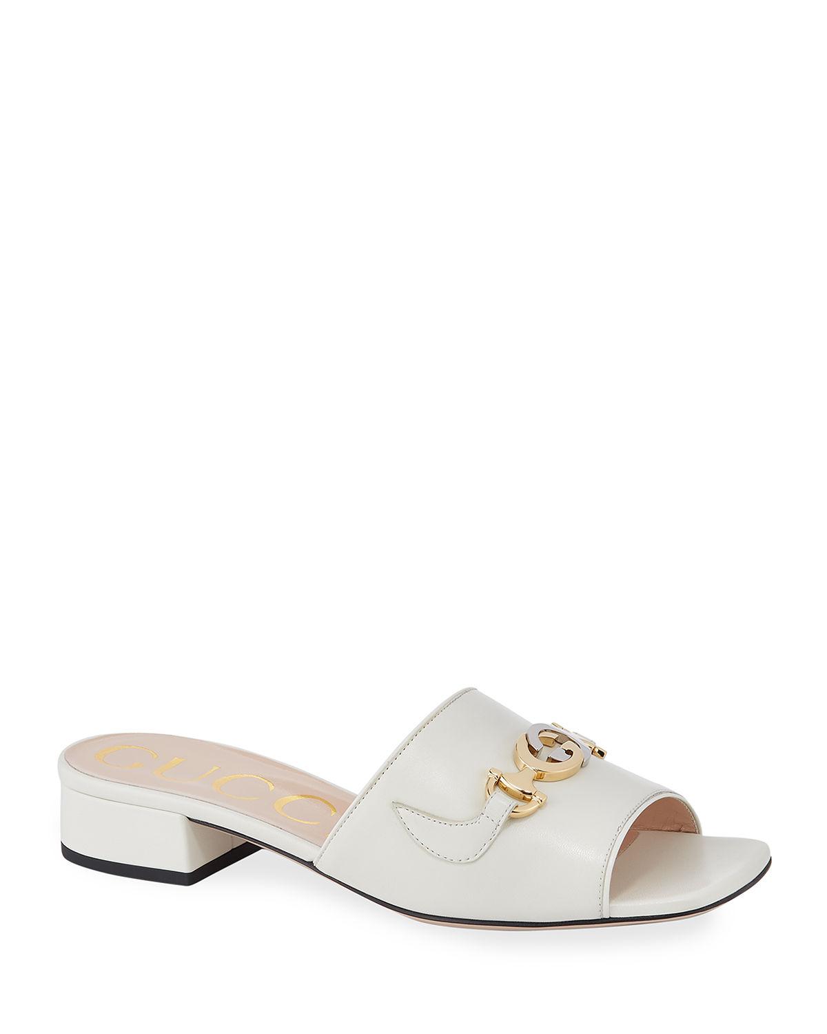 Gucci Zumi 25mm Leather Slide Sandals in Dusty White (White) Lyst