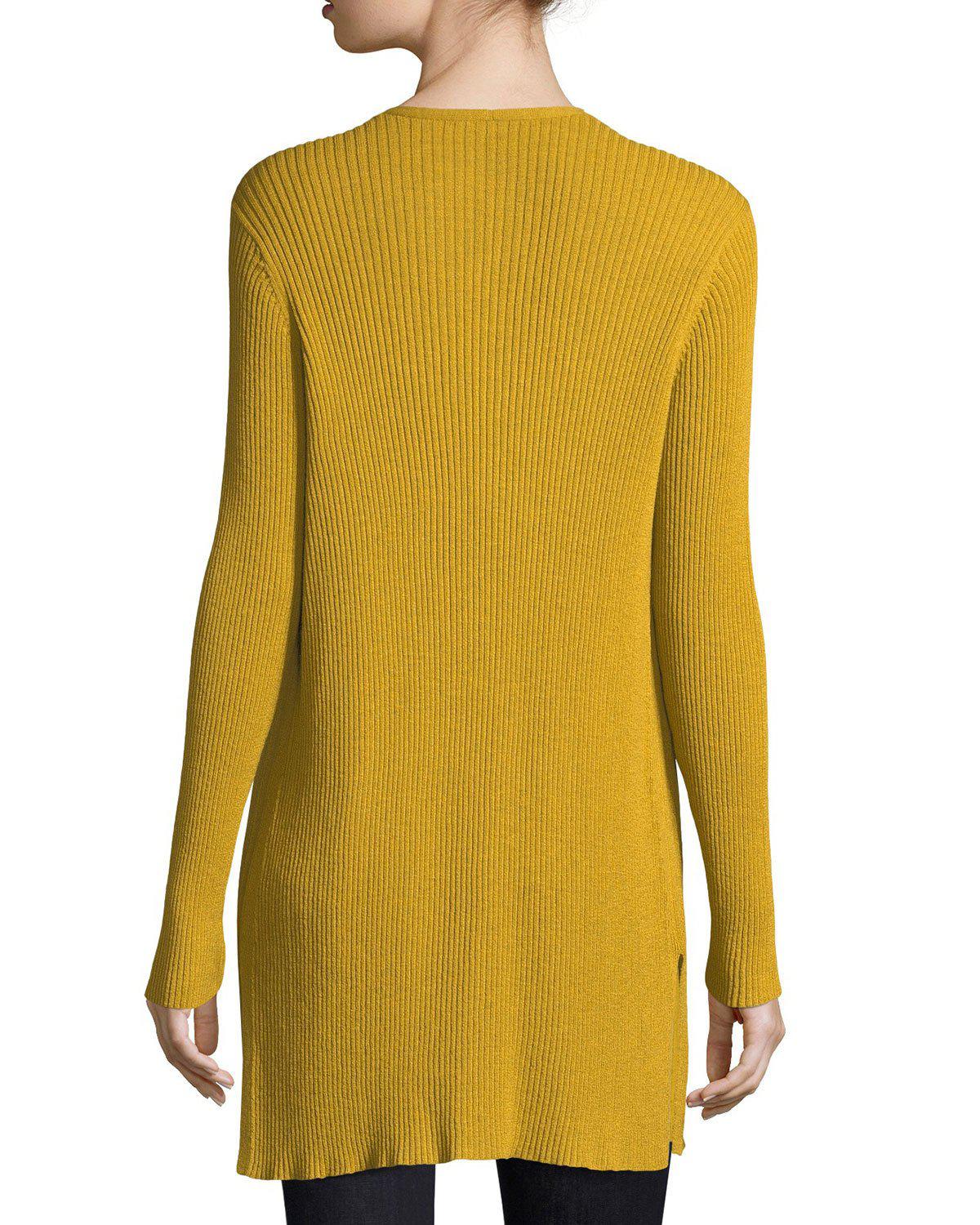 Eileen Fisher Long Straight Wool Crepe Cardigan in Yellow - Lyst