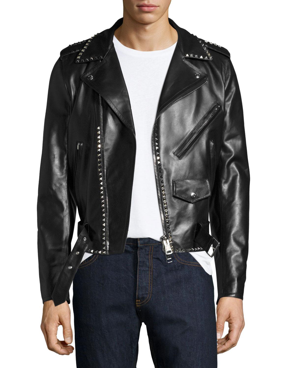 Valentino Rockstud Leather Moto Jacket in Black for Men - Lyst