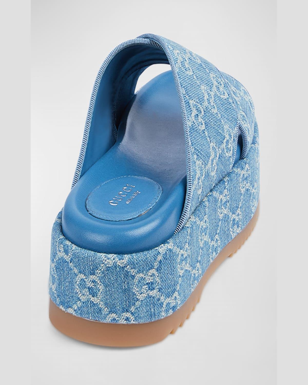Gucci Angelina Gg Denim Crisscross Platform Sandals in Blue Lyst