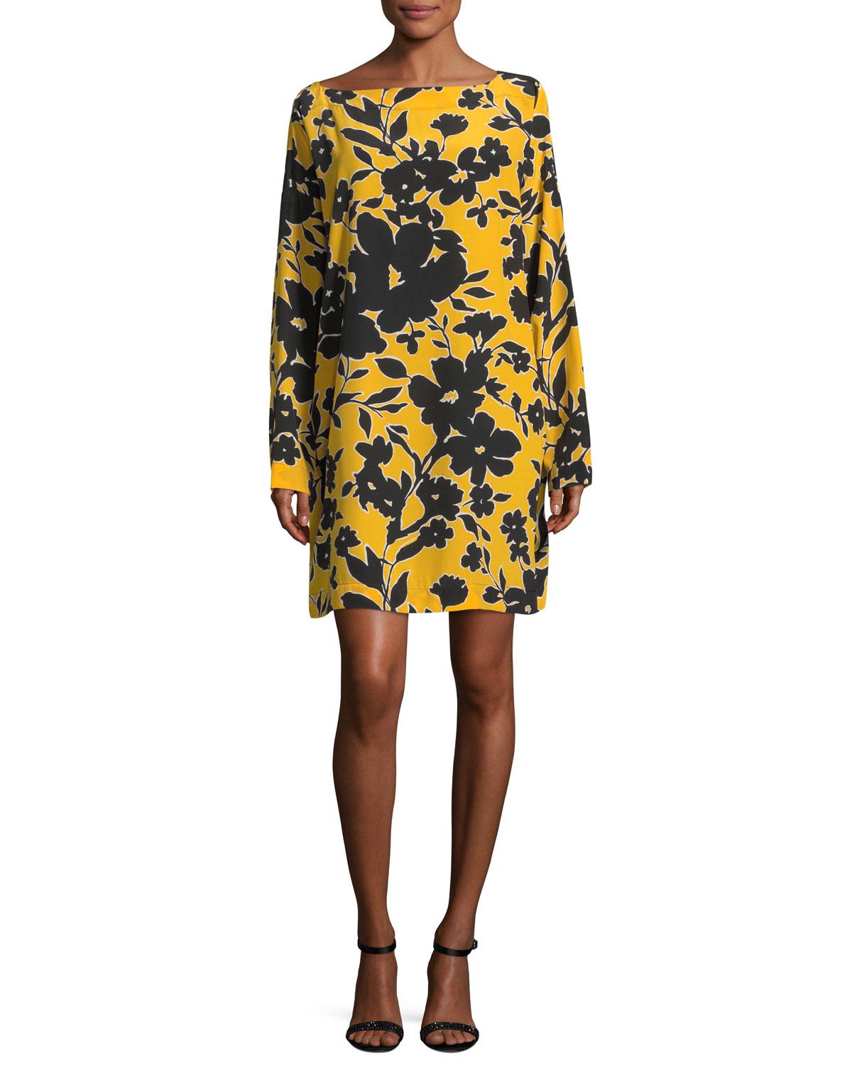 Lyst - Michael Kors Bateau-neck Tropical Floral-print Silk Dress in Yellow
