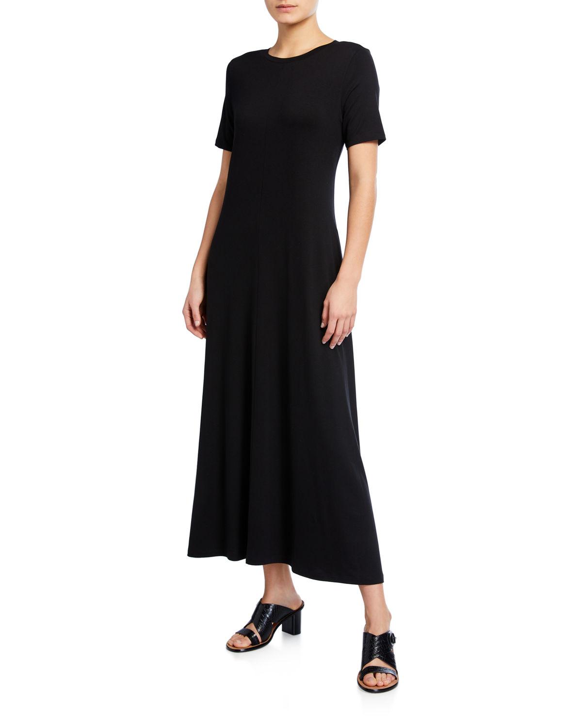 Eileen Fisher Synthetic Fine Jersey Short-sleeve Full Dress in Black ...