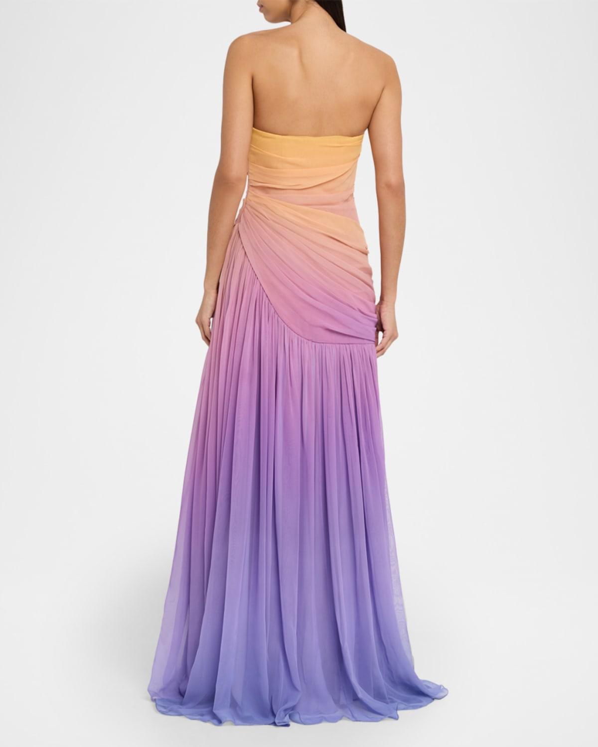 white christmas dresses Monique Lhuillier Collection Red Pink Pleated Ombre Silk Chiffon Strap –  Palm Beach Vintage main image 1