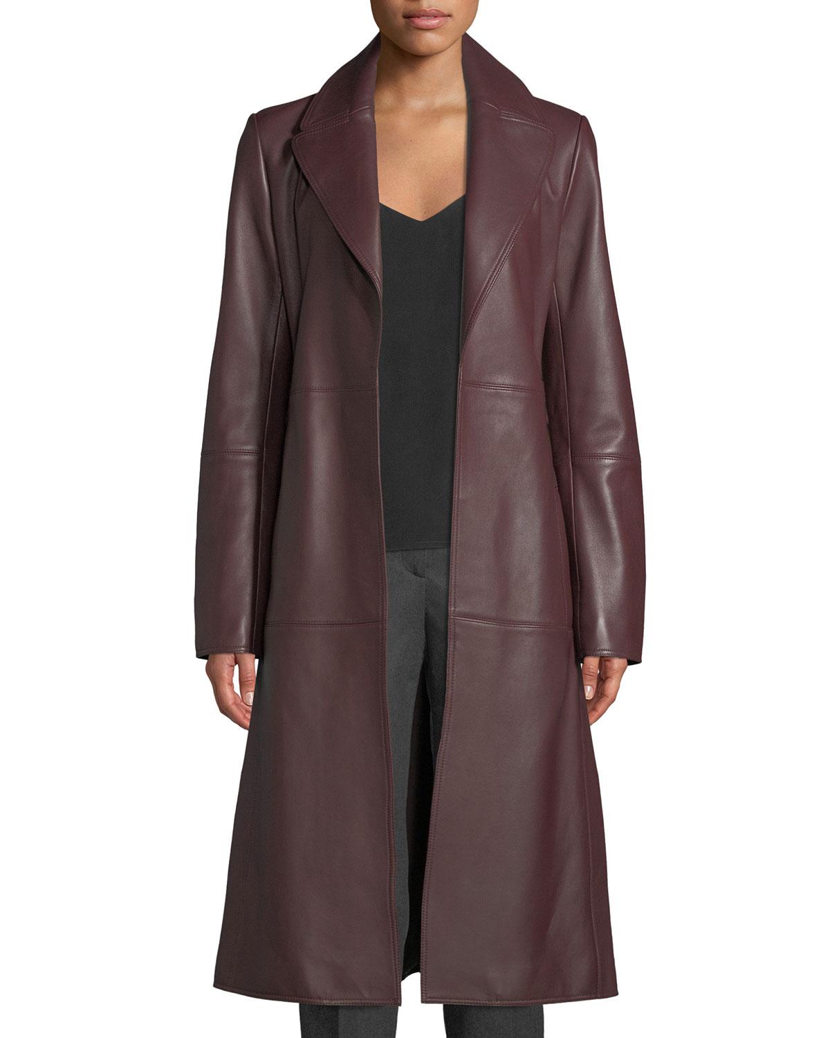 Theory Cinched Trench Belted Luxe Napa Lamb Leather Trench Coat in