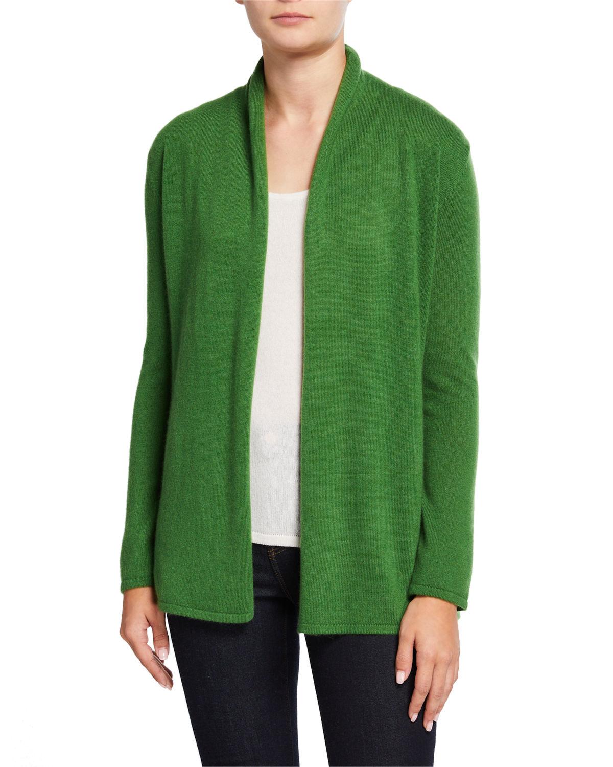 Neiman Marcus Cashmere Open-front Cardigan in Bottle Green (Green) - Lyst