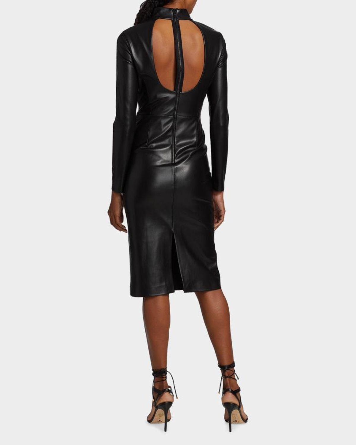 alice + olivia delora vegan leather bodycon midi dress Knee Length Dresses for Women gold beading dress