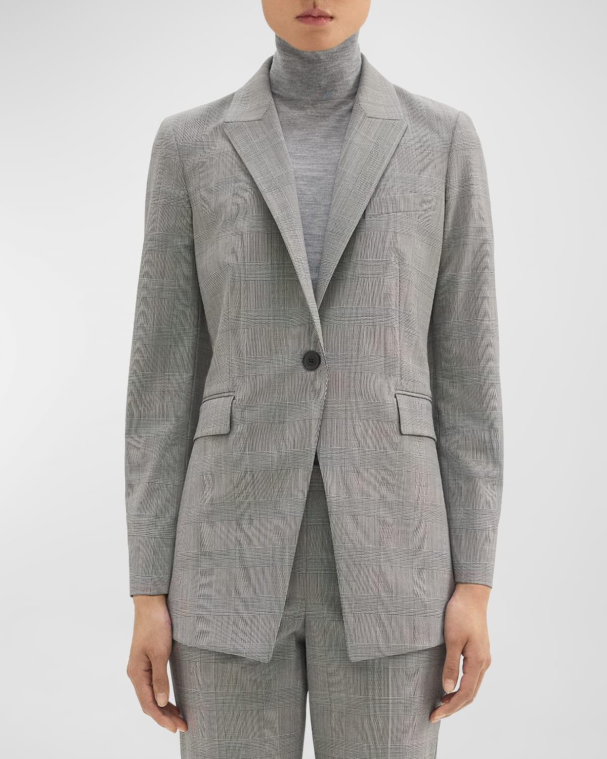 Theory Etiennette Nipped waist Wool Plaid Suiting Blazer in Gray