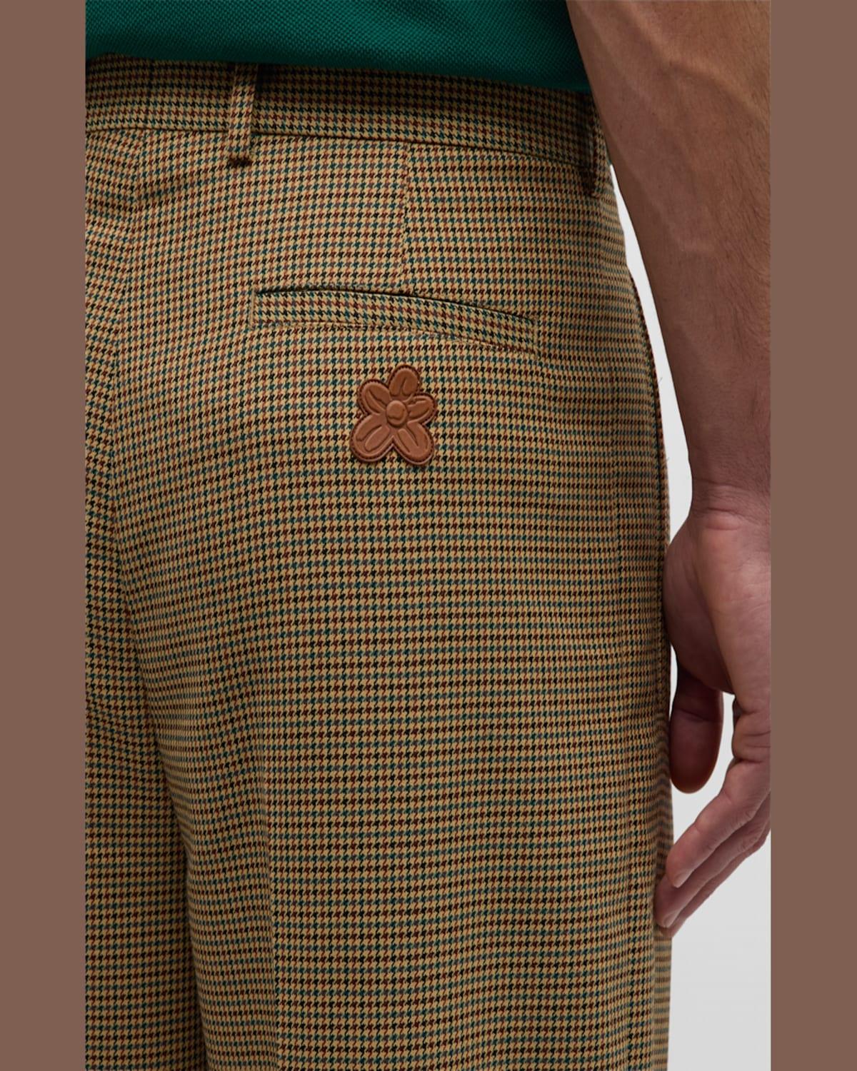 Lacoste X Le Fleur Pleated Houndstooth Trousers in Green for Lacoste X Le Fleur Pleated Houndstooth Trousers in Green for