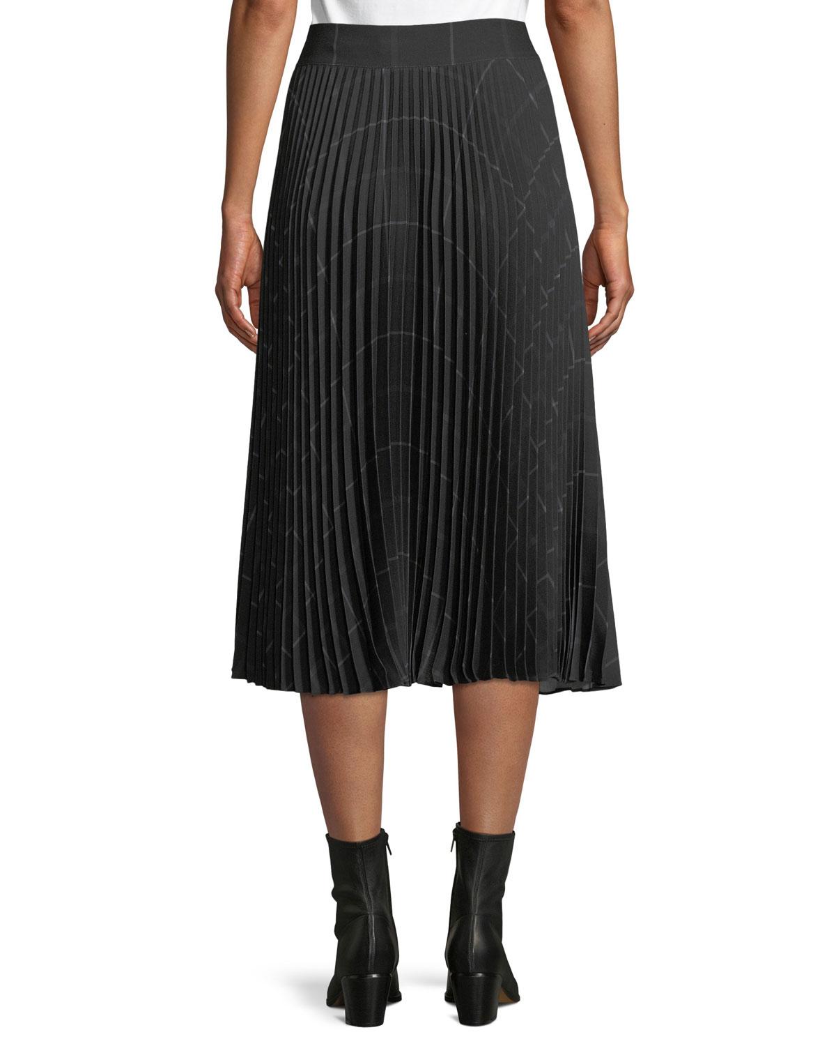 Vince Synthetic Pleated Draped Plaid Midi Skirt in Black - Lyst