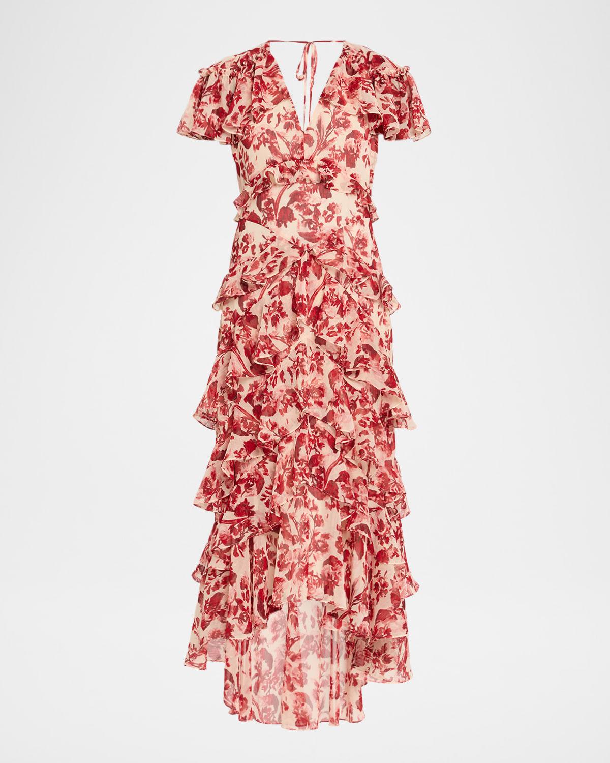 Cinq  Sept Tatum Floral Ruffled Maxi Dress in Red | Lyst