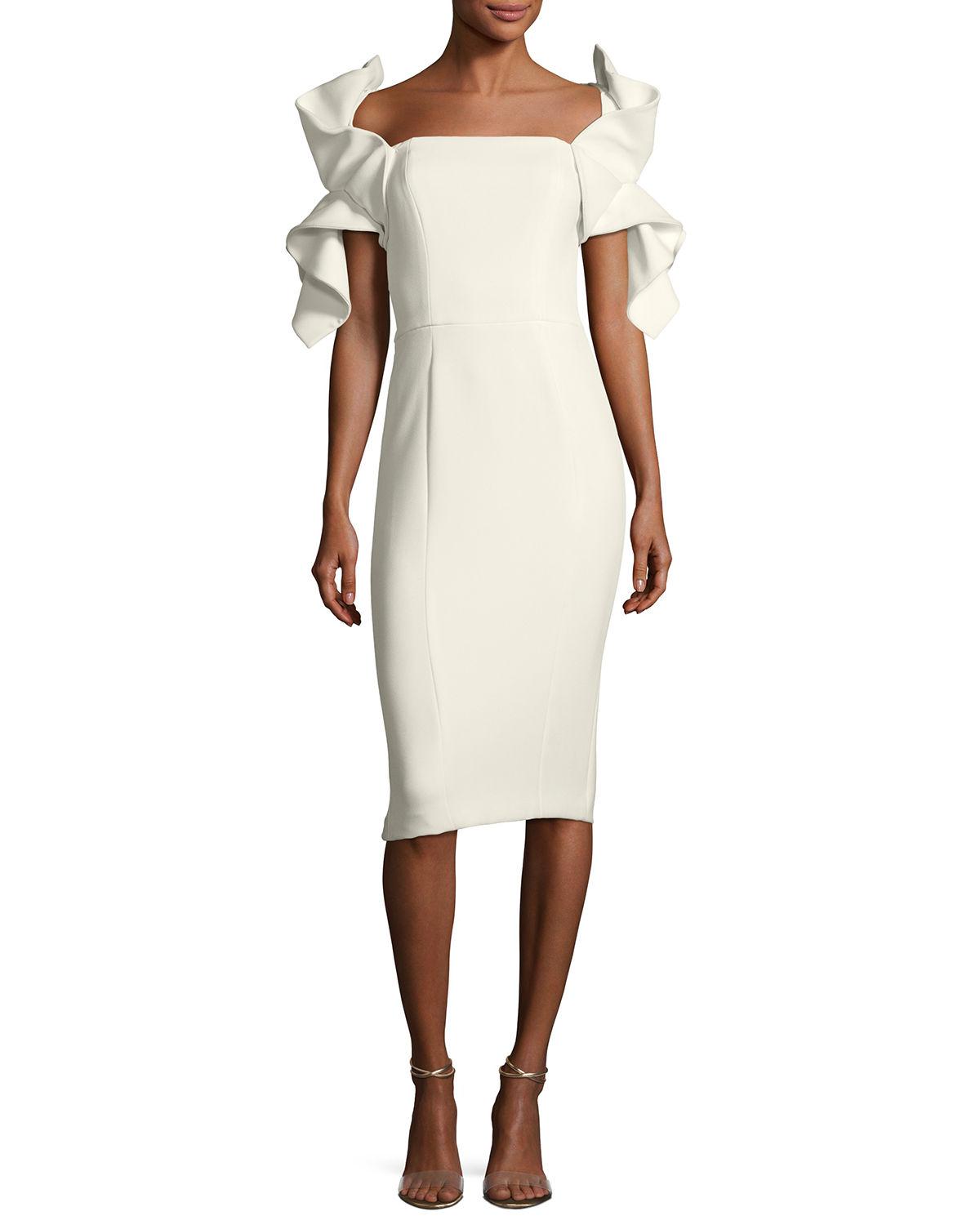 Badgley Mischka Synthetic Origami-sleeve Straight-neck Crepe Cocktail