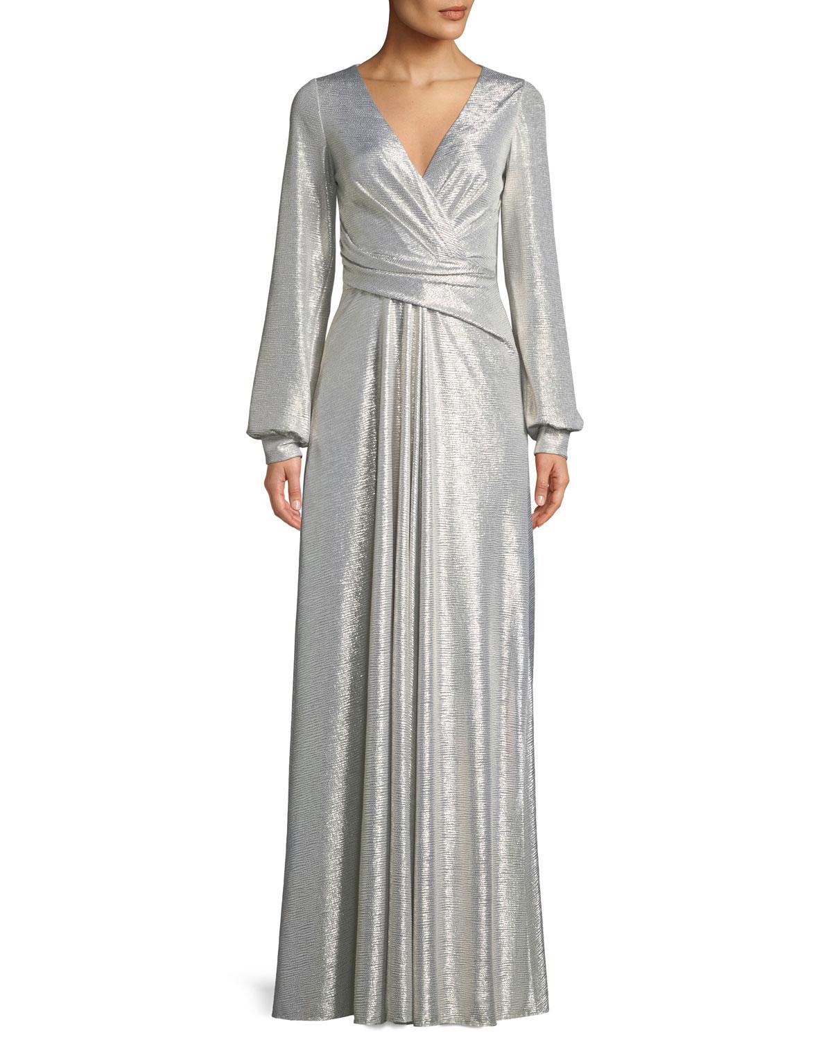 long sleeve wrap evening gown
