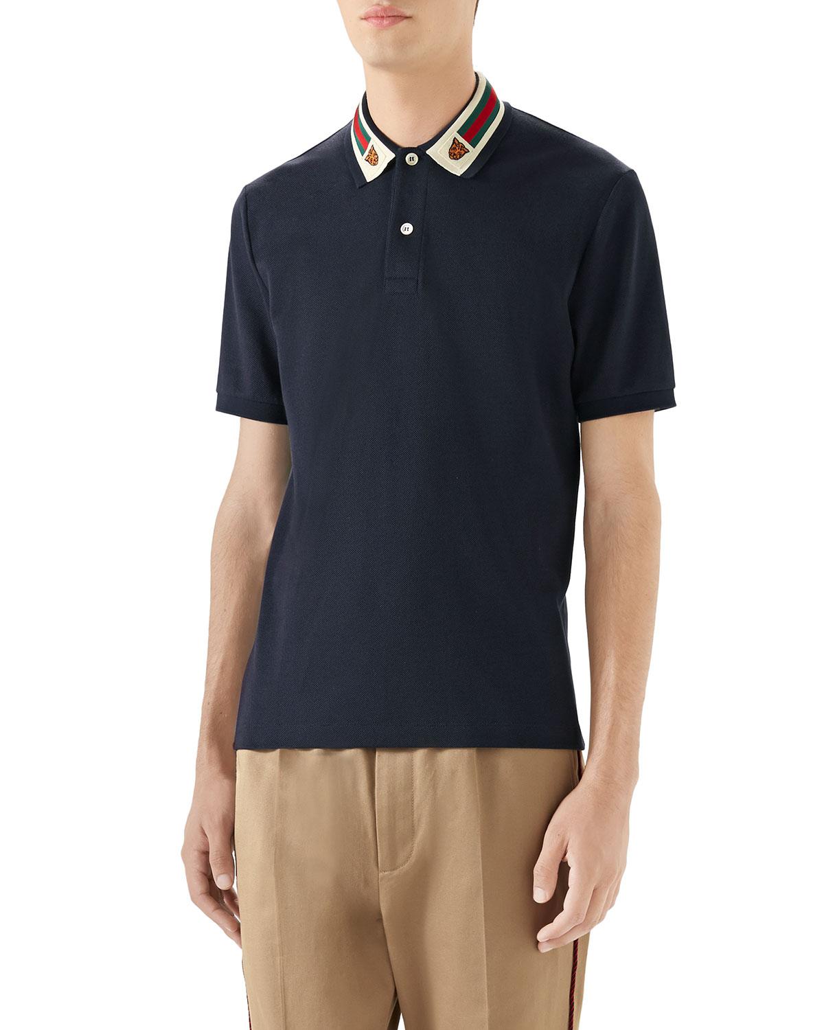 Gucci Tiger-patch Cotton-blend Piqué Polo Shirt in White for Men | Lyst