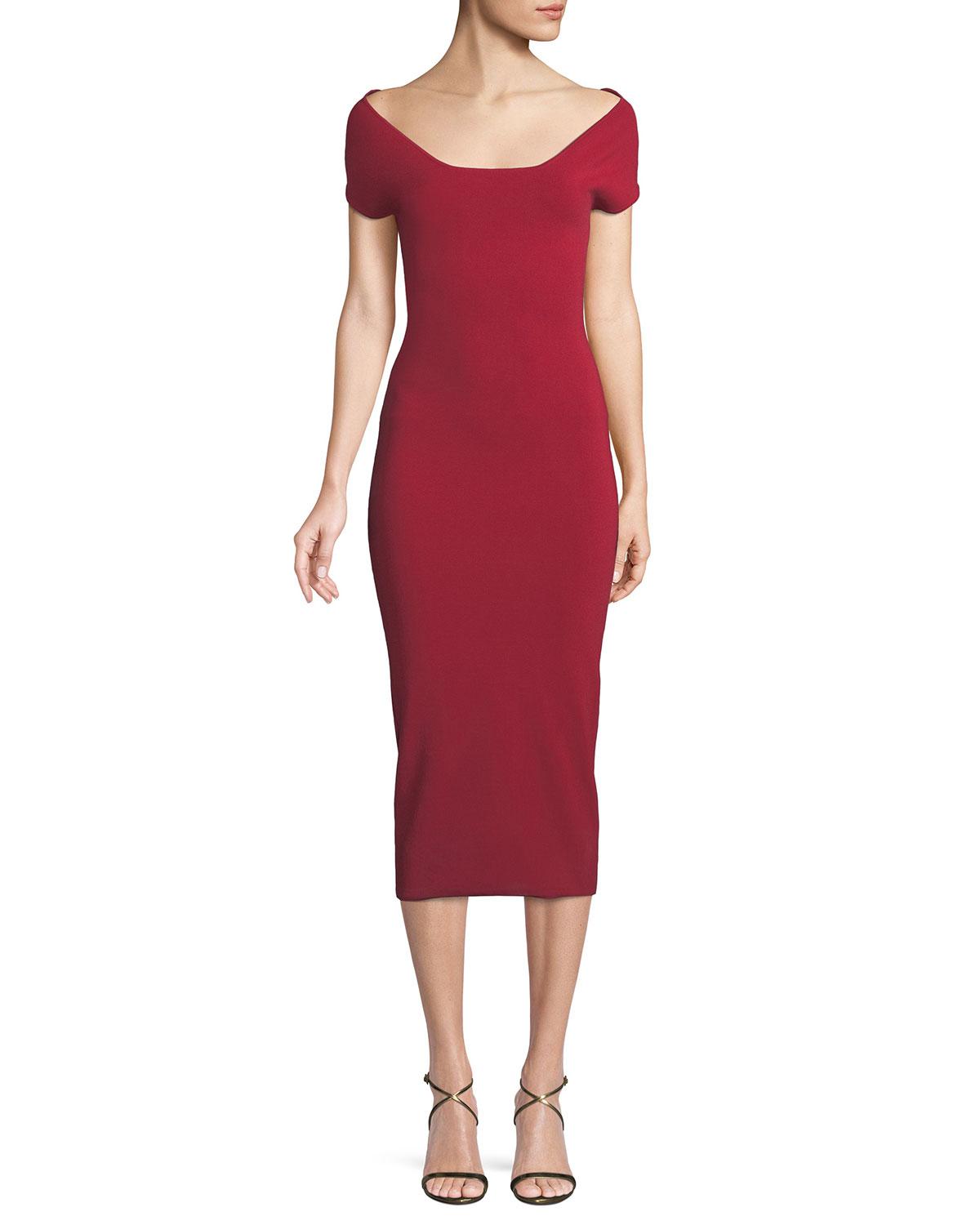 Solace London Synthetic Cierra Off-the-shoulder Midi Dress in Dark Red ...