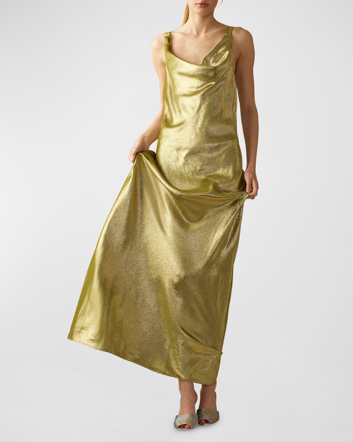 Cynthia Rowley Sleeveless Cowl Neck Metallic Maxi Dress in Green Lyst