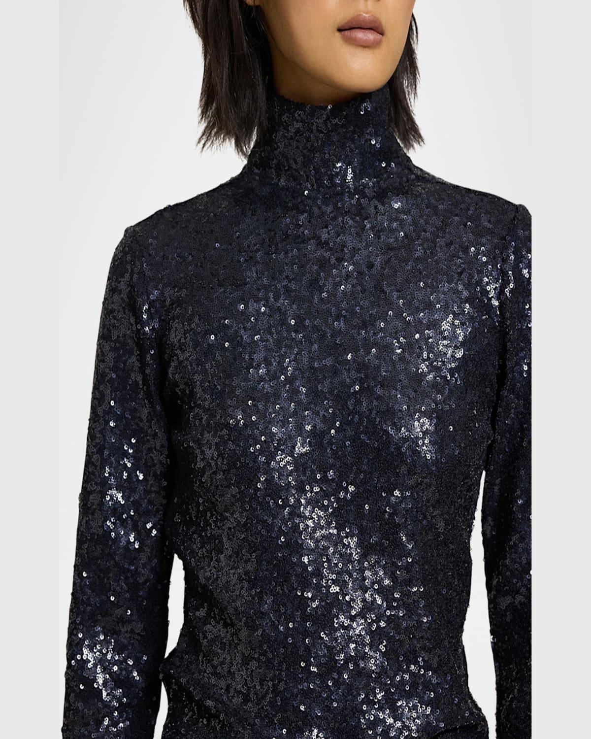 Black sequin turtleneck top outlet