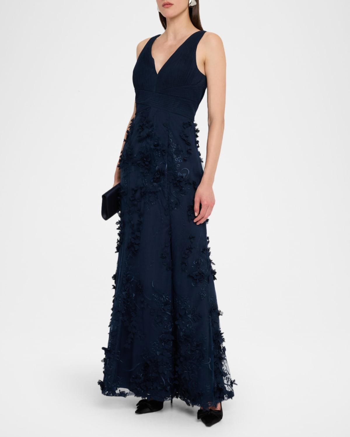 Aidan Mattox Embroidered Floral Applique Gown in Blue | Lyst