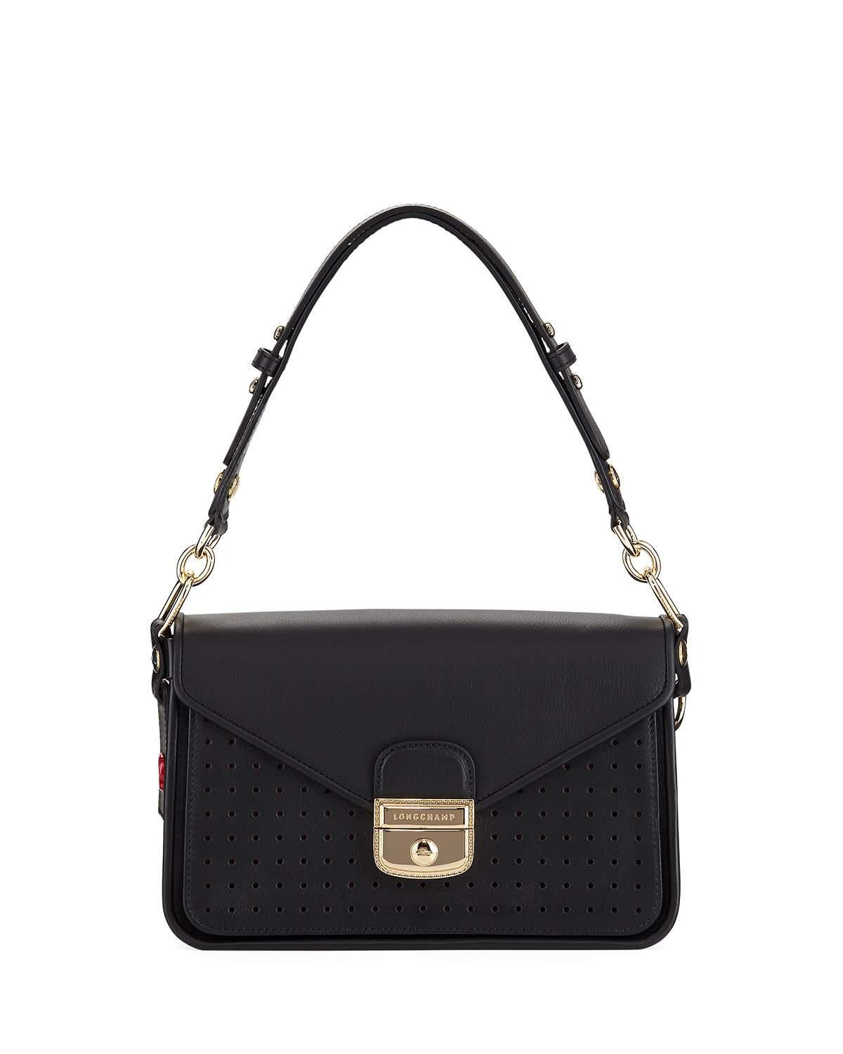 Longchamp Mademoiselle Perforated Leather Crossbody Bag in Black - Lyst