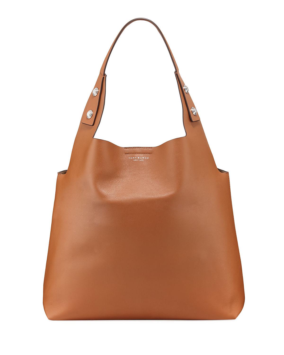 Tory Burch Rory Smooth Leather Tote Bag in Light Brown (Brown) - Lyst