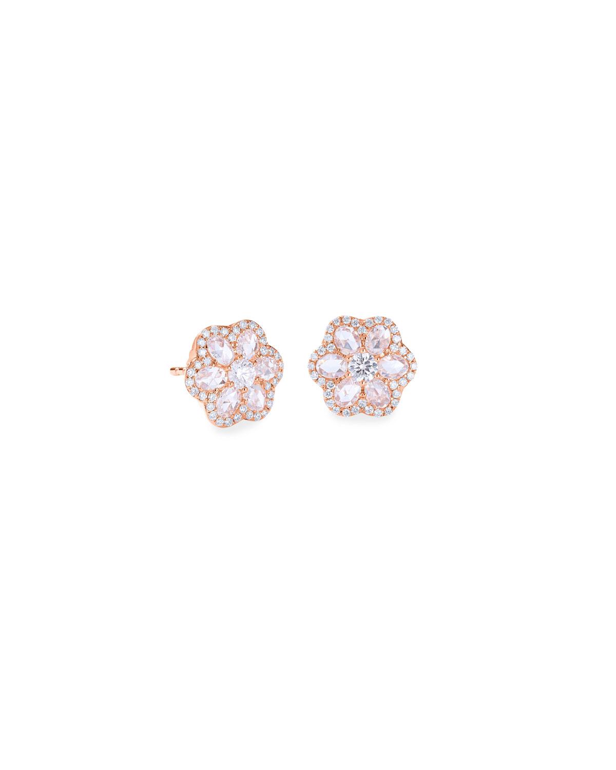 64 Facets 18k White Gold Diamond Flower Stud Earrings Lyst