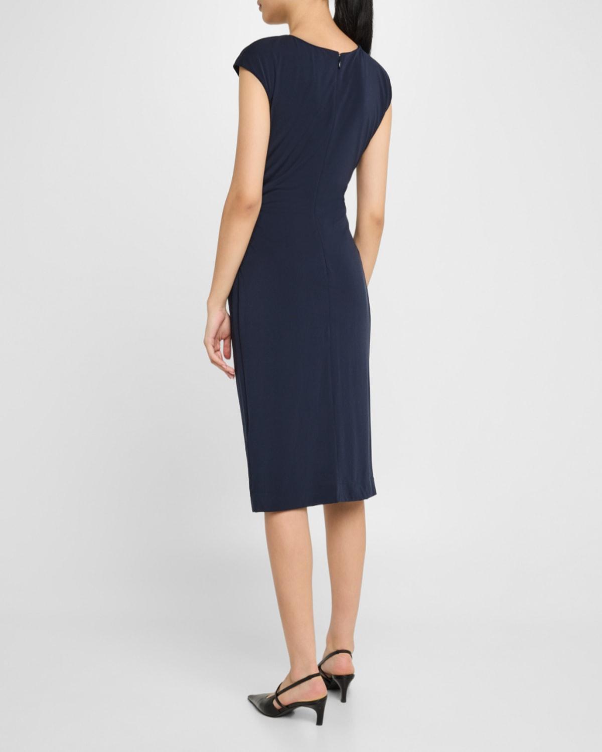 Emporio Armani Ruched Boat-Neck Knee-Length Jersey Dress in Blue | Lyst